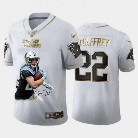 Camiseta Hombre NFL Carolina Panthers Christian McCaffrey 22 Golden Edition Special Signature Vapor Limited 100th Season